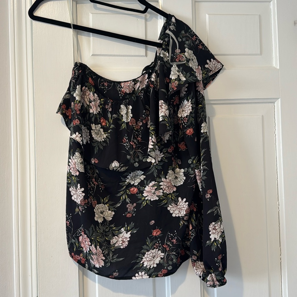 Aqua one shoulder floral blouse